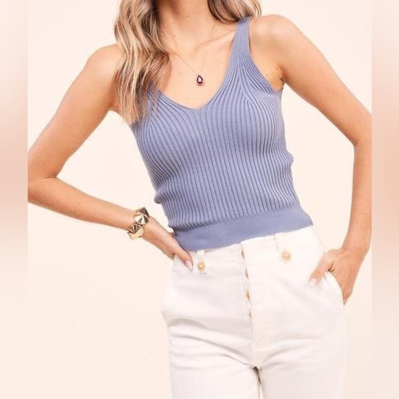 Brown Ribbed V Neck Tank Top Light Weight More Colors - Picture 3 of 6